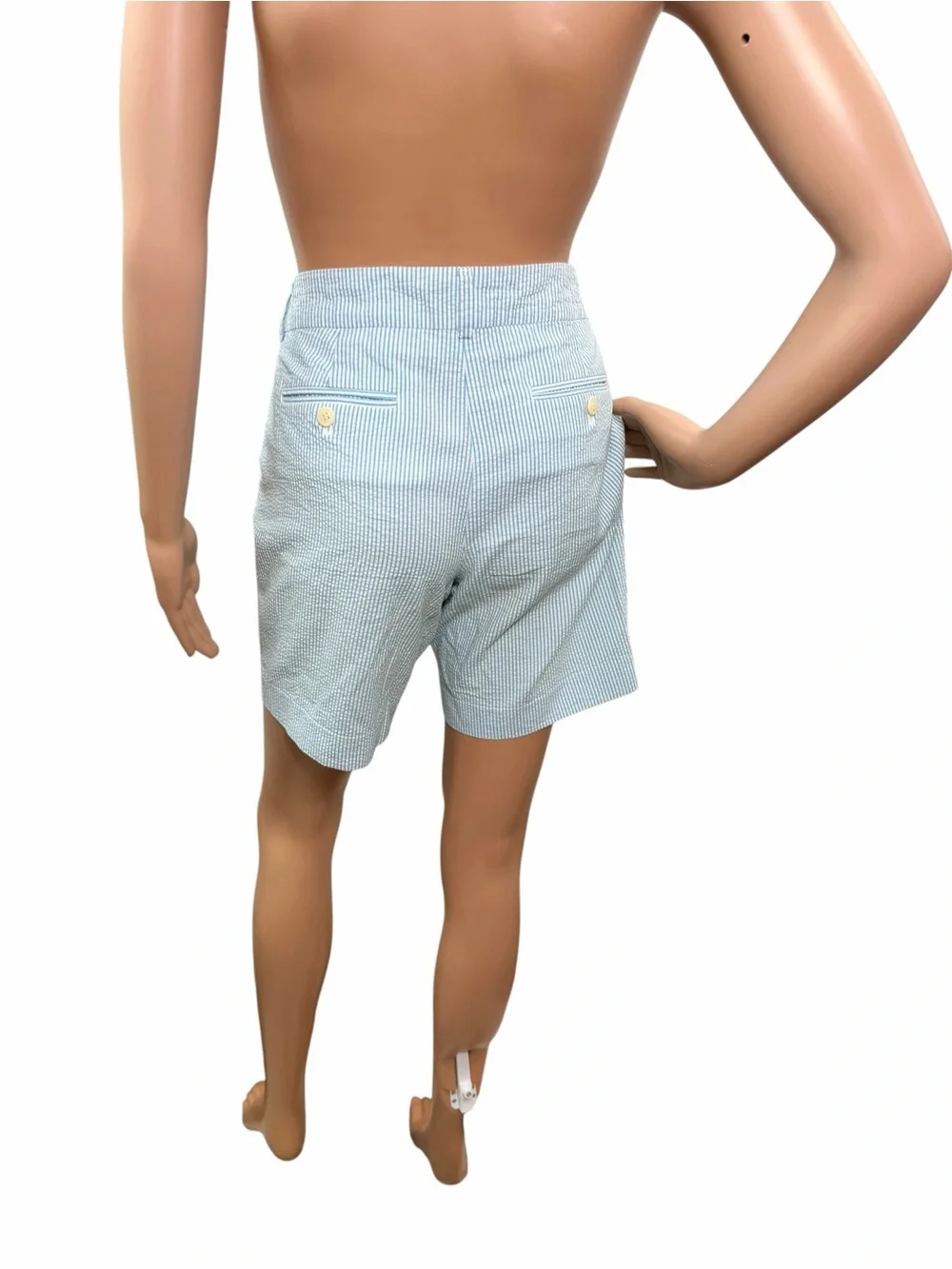 J Crew Women’s Size 6 Low Fit Blue White Striped Chino Shorts Crepe
